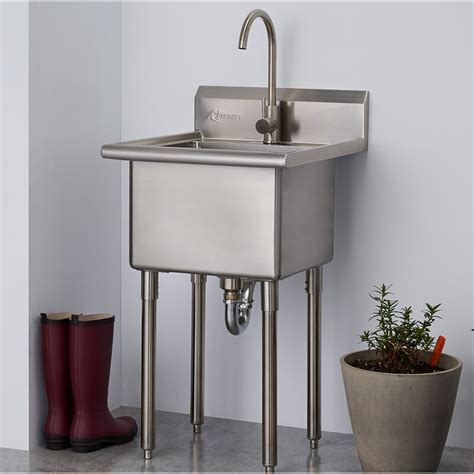 laundry cabinet with faucet and stainless steel sink|free standing stainless utility sink.